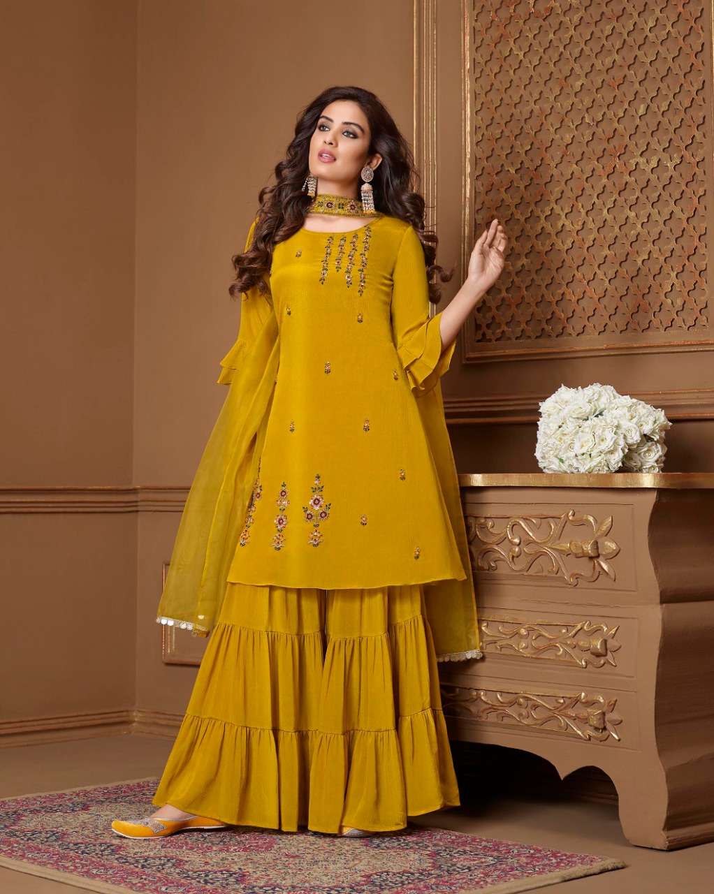 Lily & Lali-Glorious-Handwork-Chinnon-Kurti-Gharara-Organza-Dupatta-8073